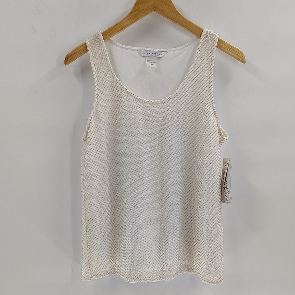 Peter Nygard cream with gold mesh sleeveless blouse size medium lined - Picture 1 of 6